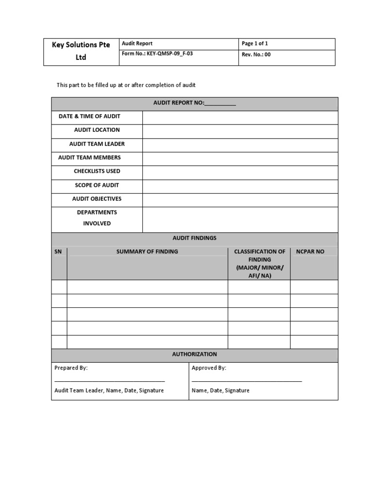 KEY-QMS-09 - F-03 Audit Report | PDF