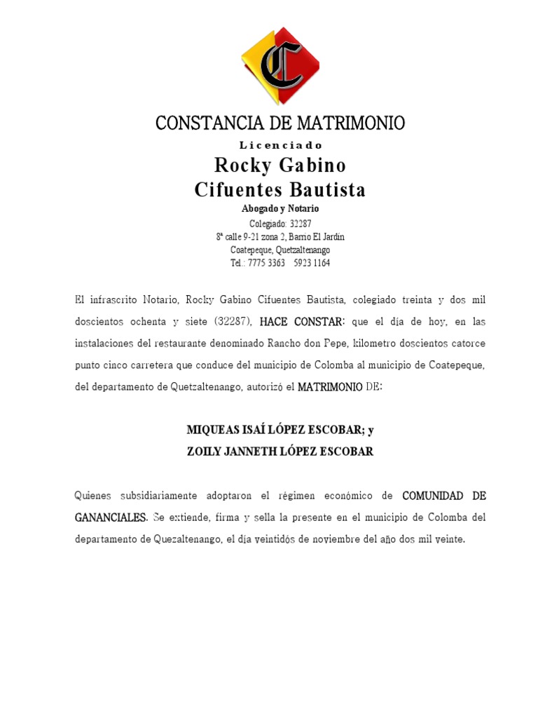 Constancia de Matrimonio PDF