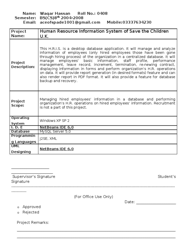 Human Resource System for Save the Children | PDF