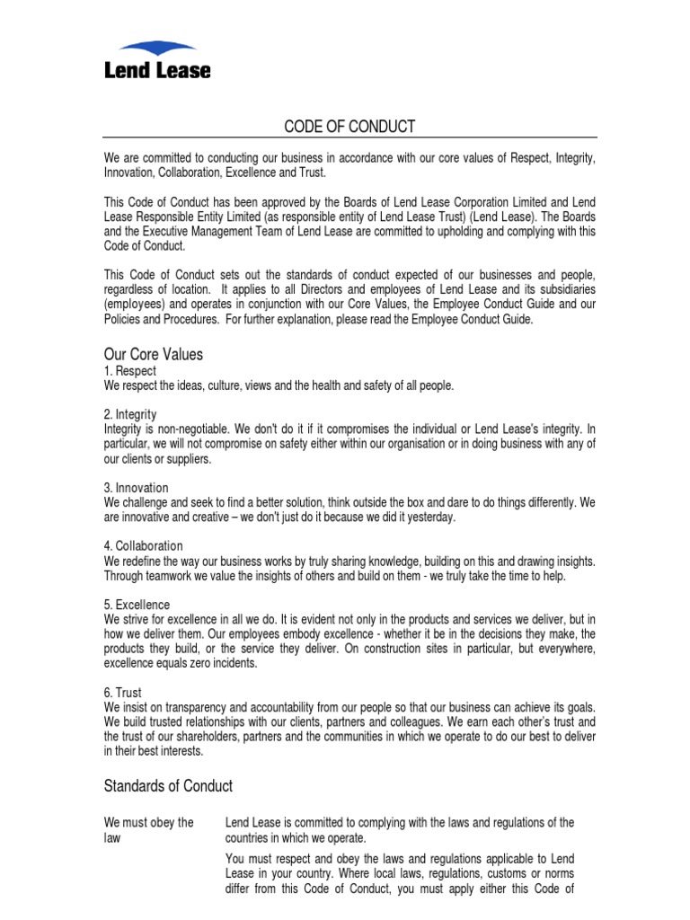 Code of Conduct August 2010 | PDF | Bribery | Conflict Of Interest