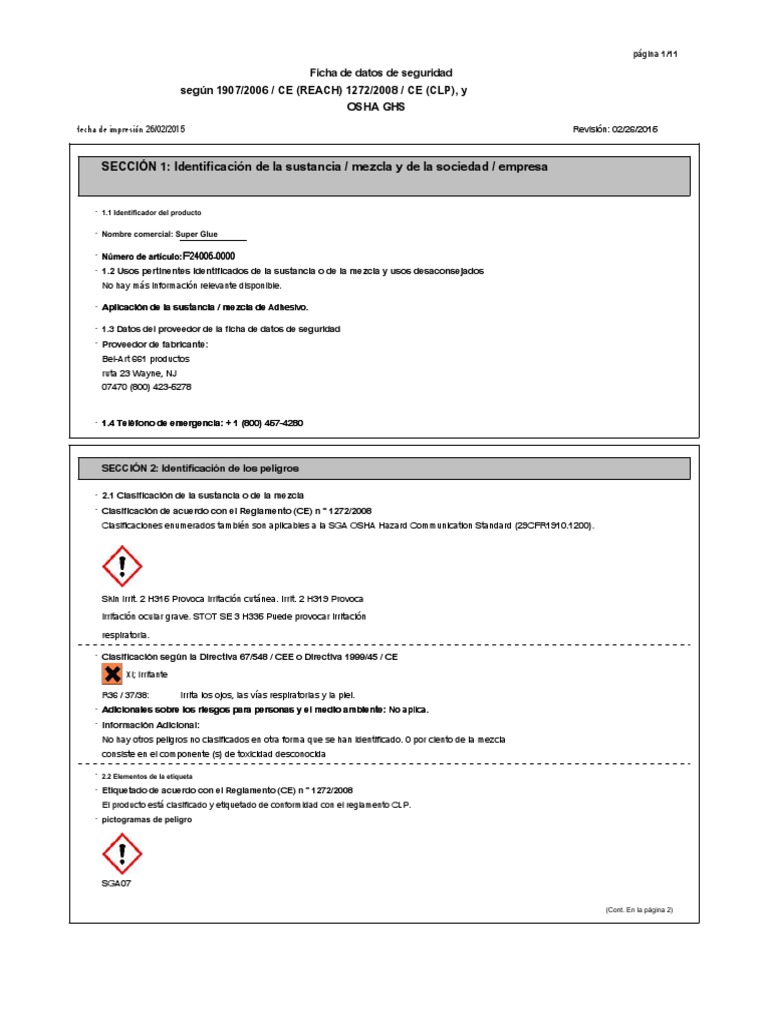 MSDS Del Super Glue PDF Residuos Toxicidad