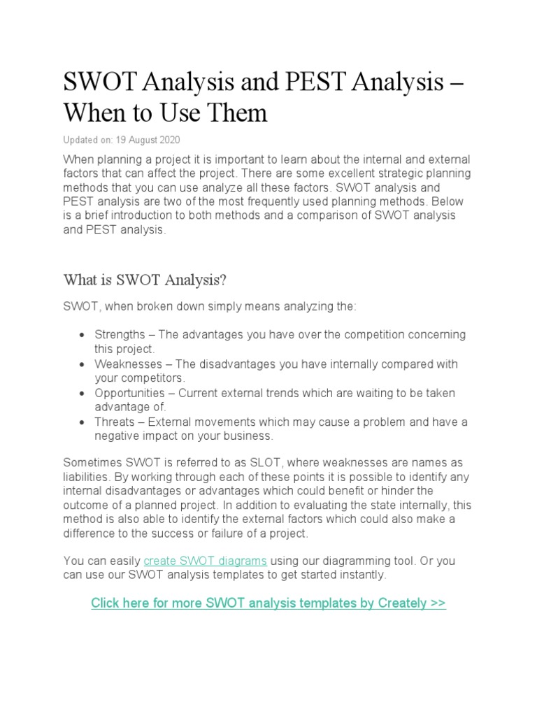 SWOT vs PEST Analysis Overview | PDF | Swot Analysis | Economies