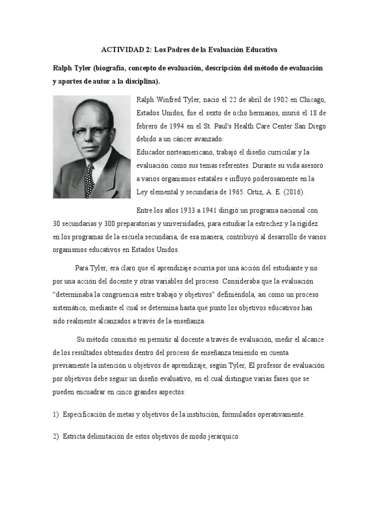 Biografía de Ralph Tyler PDF Evaluación Cognición
