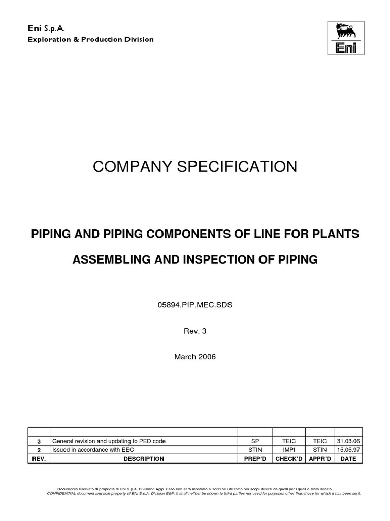 Company Specification: Piping and Piping Components of Line For Plants ...