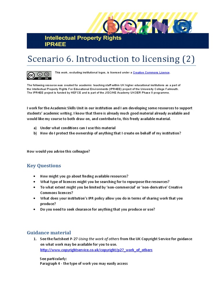 Scenario 6. Introduction To Licensing (2) : Key Questions | PDF ...