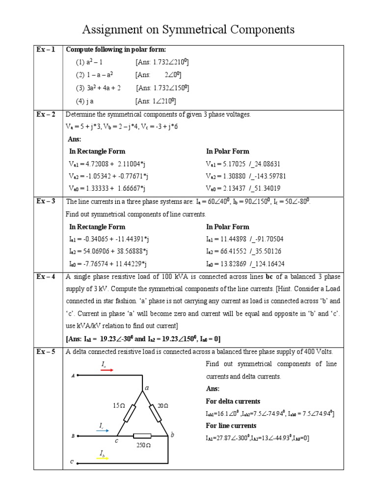 Symmetrical Components Assignment | PDF | Voltage | Volt
