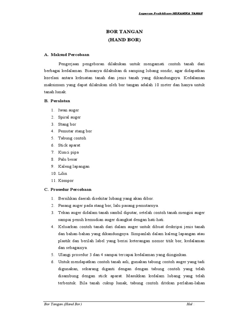 Laporan Praktikum Bor Tangan Tanah | PDF