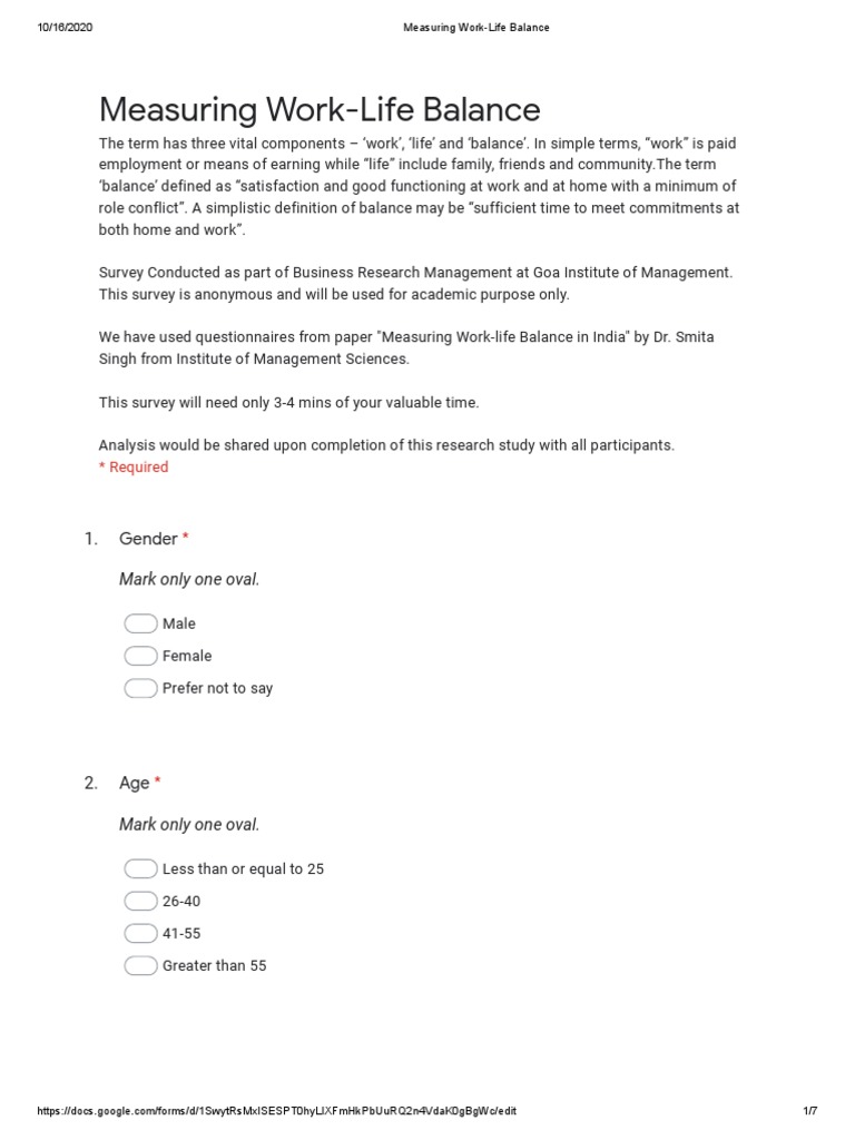 Measuring Work-Life Balance - Google Forms | PDF | Human Nature ...