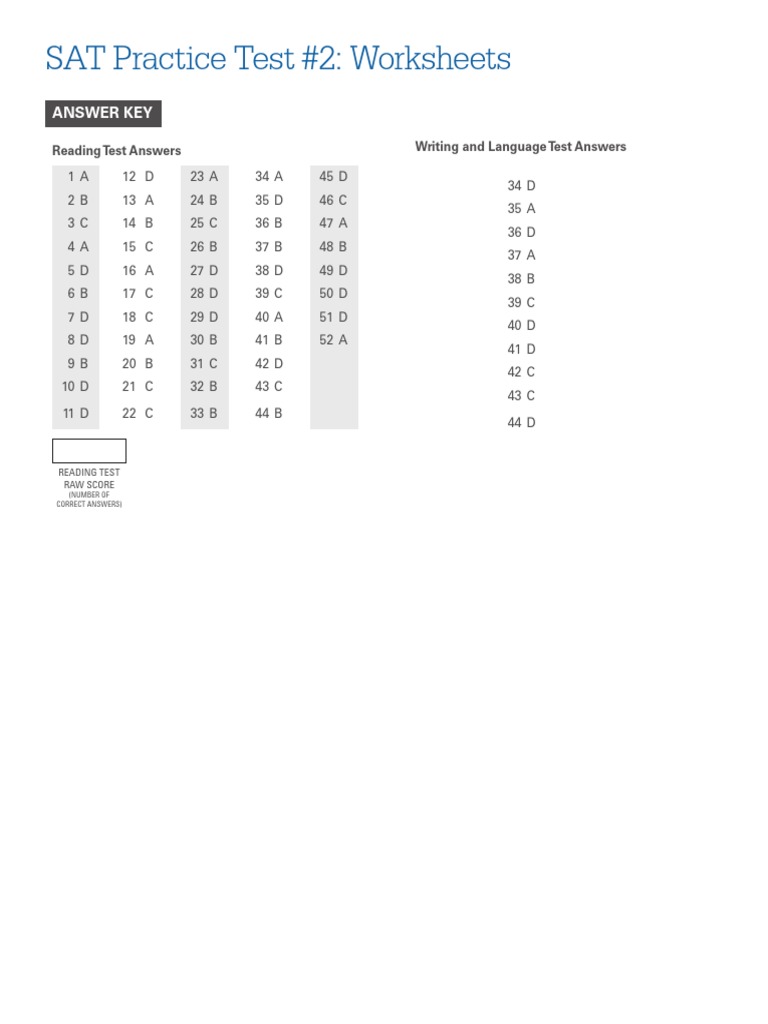 SAT Practice Test #2: Worksheets: Answer Key | PDF | Teaching Methods ...