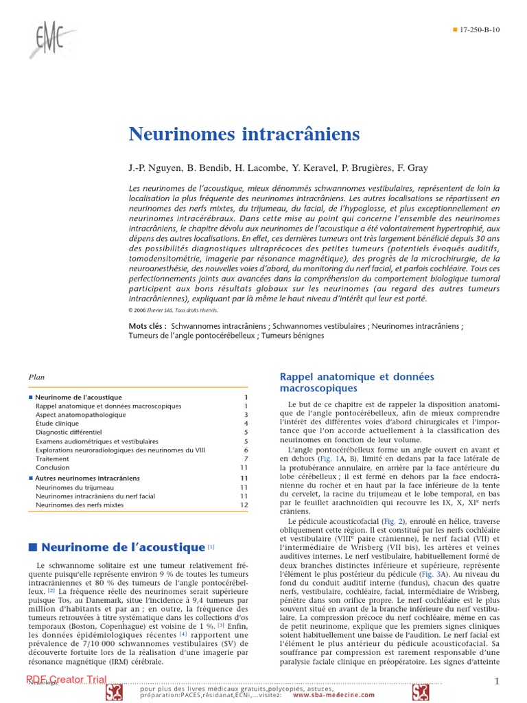 Neurinomes Intracraniens | PDF | Imagerie par résonance magnétique ...