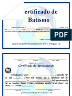 Modelo de CERTIFICADO DE BATISMO Pentecostaly