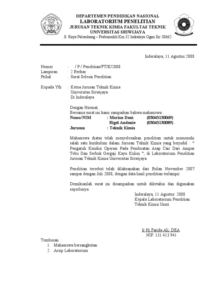 Surat Selesai Riset