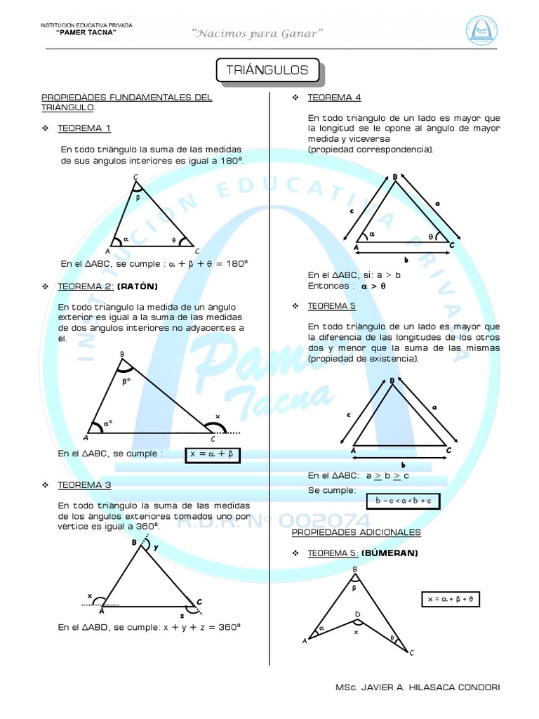 Propiedades y Teoremas de Triángulos | PDF | Triángulo | Geometría ...