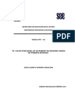 "El Valor Posicional "El Valor Posicional de Un Número en Segundo Grado de Primaria Indígena" N Segundo Grado