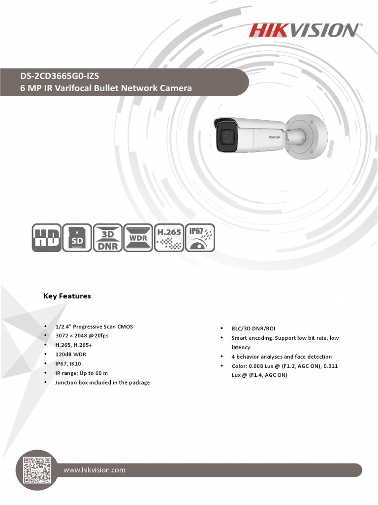 DS-2CD3665G0-IZS 6 MP IR Varifocal Bullet Network Camera: Key Features ...