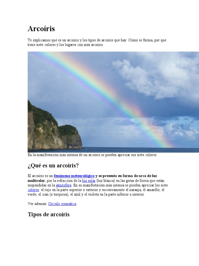 Tipos y formación del arcoíris | PDF | Arco iris | Color