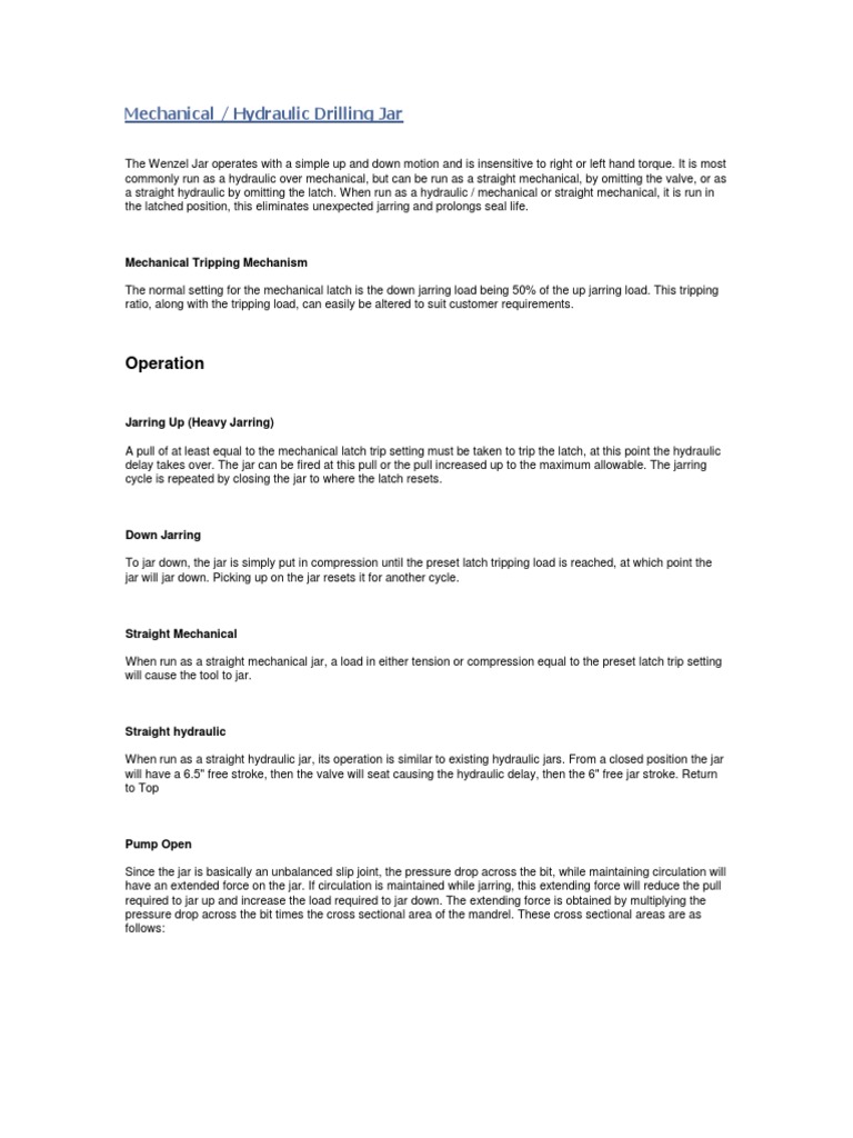 Wenzel HydMech Drilling Jars PDF Weight Force