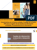 Semana 5 Características de La Fuente Confiable. Prestigio de La Fuente. APA para El Registro de Información Recopilada. Procesamiento de La Información.