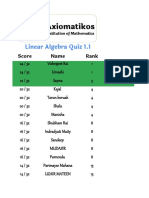 Ranks Quiz 1.1 Linear Algebra