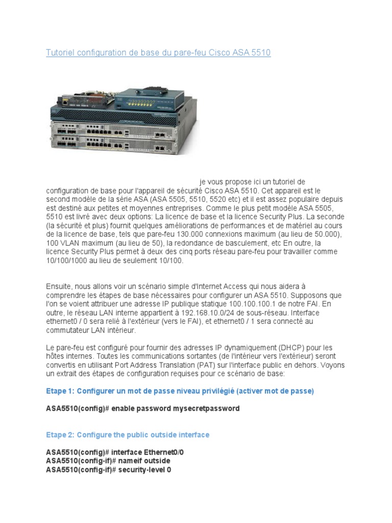 Configuration de base Cisco ASA 5510 | PDF | Adresse IP | Architecture ...