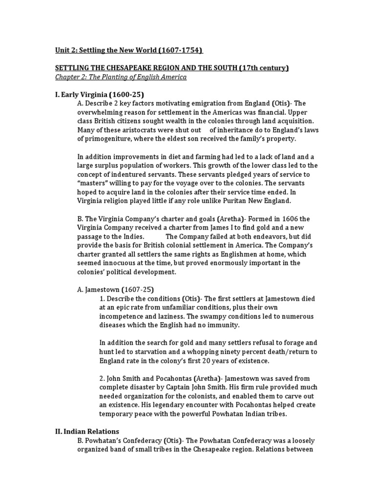 AP Unit 2 Outline Guide | PDF | Plymouth Colony | Massachusetts Bay Colony