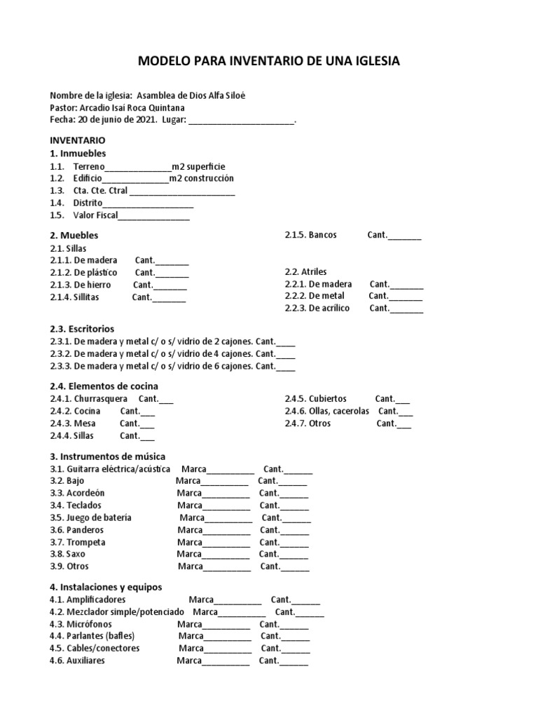 Modelo para Inventario de Una Iglesia | PDF | Sonido | Producción musical