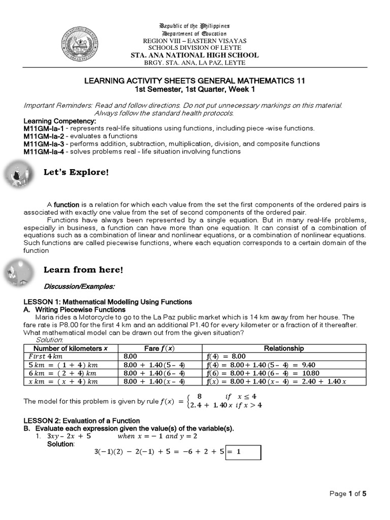 General Math 11: Functions & Evaluations | PDF | Function (Mathematics ...