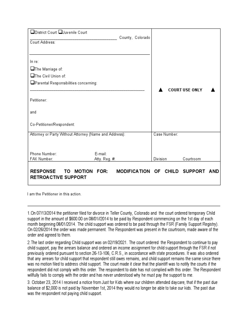 Child Support Modification Response AZ | PDF | Child Support ...