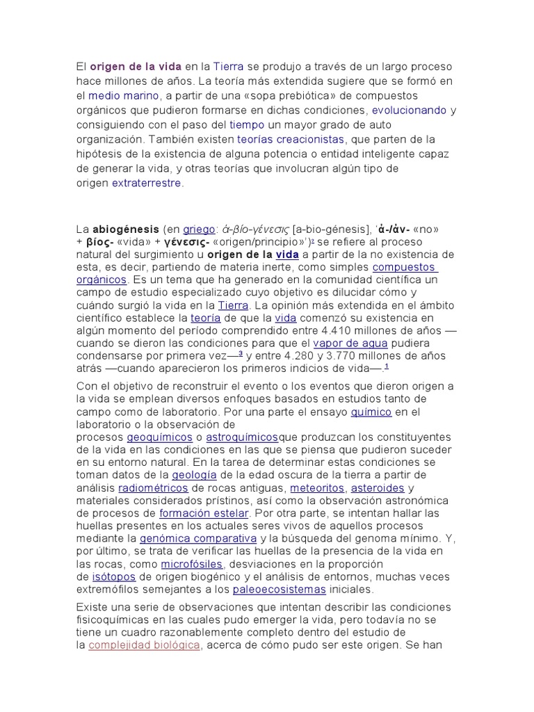 Teorías sobre el origen de la vida | PDF | Abiogénesis | Organismos