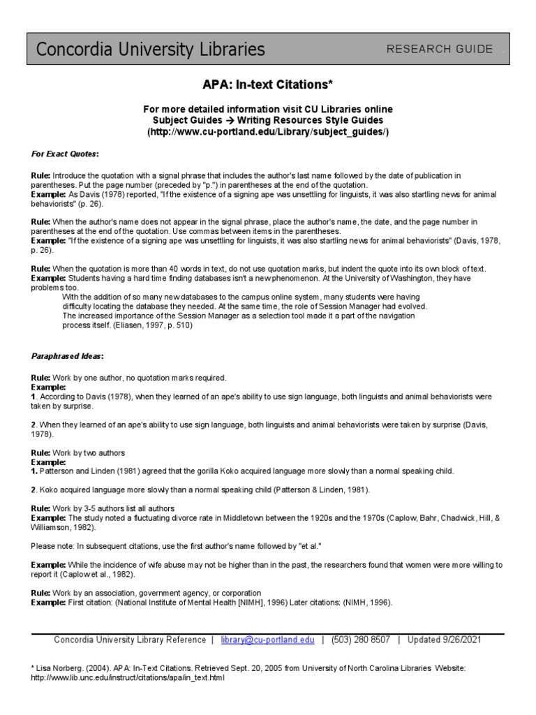 Concordia University Libraries: APA: In-Text Citations | Download Free ...