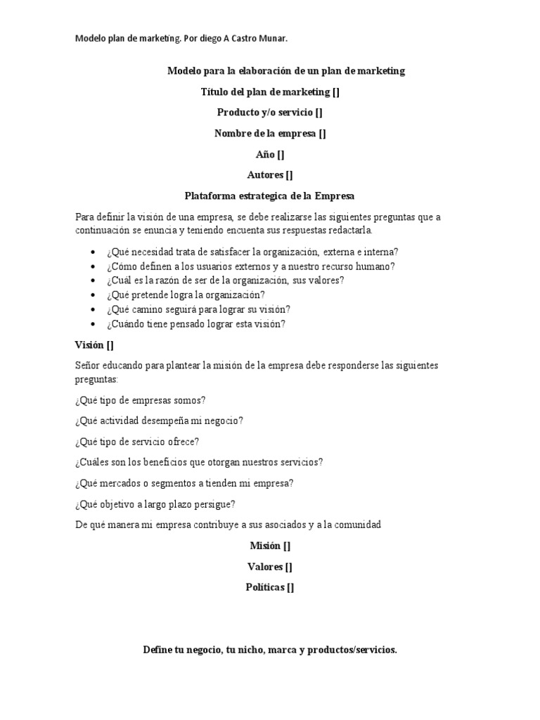 Modelo de Plan de Marketing Efectivo | PDF | Marketing | Mercado (economía)