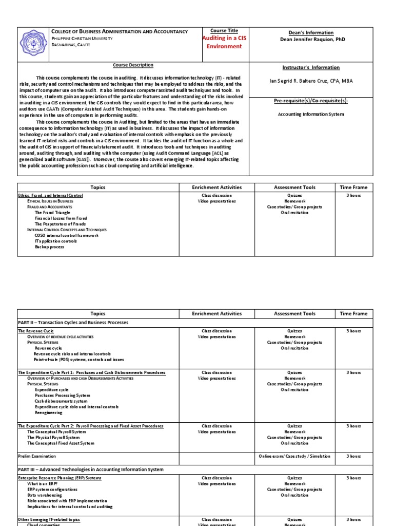 Auditing in a CIS Environment Course | PDF | Audit | Accounting
