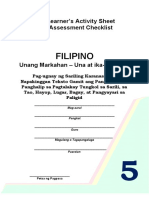 Filipino: Learner's Activity Sheet Assessment Checklist
