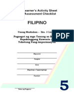 Filipino: Learner's Activity Sheet Assessment Checklist