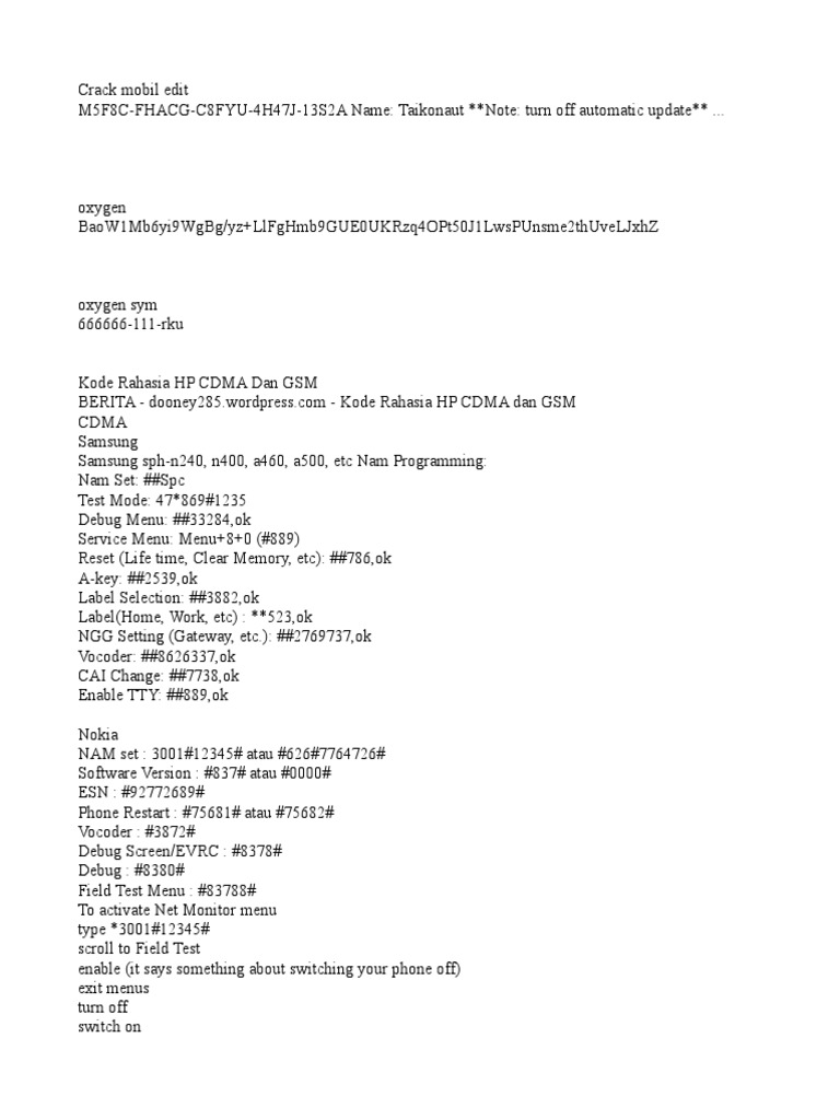 Unlock Codes for CDMA and GSM Phones | PDF | Telecommunications | Mobile  Telecommunications