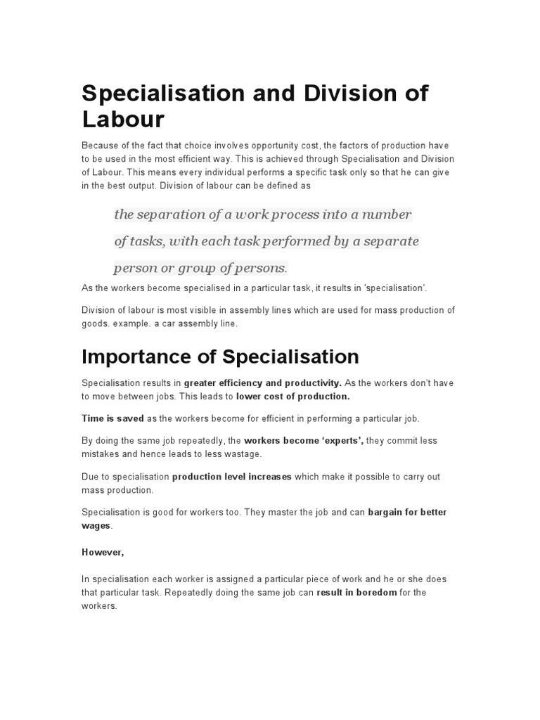 2 Specialisation And Division Of Labour Pdf