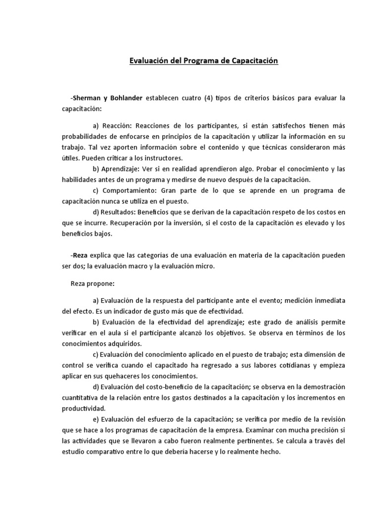 Evaluación Del Programa de Capacitación | PDF