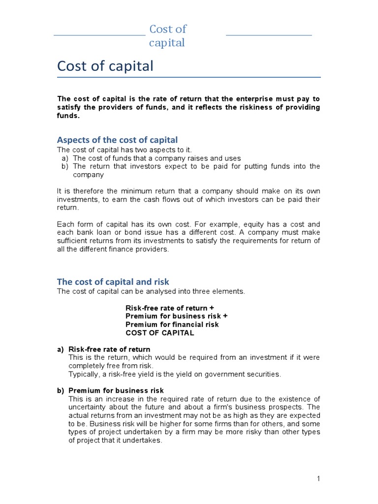 Understanding Cost of Capital | PDF | Cost Of Capital | Capital Asset ...