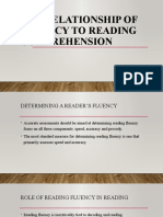 The Relationship of Fluency To Reading Comprehension
