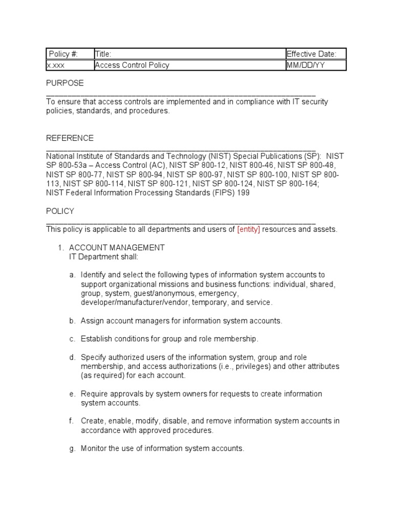 Access Control Policy PDF Access Control Information Security