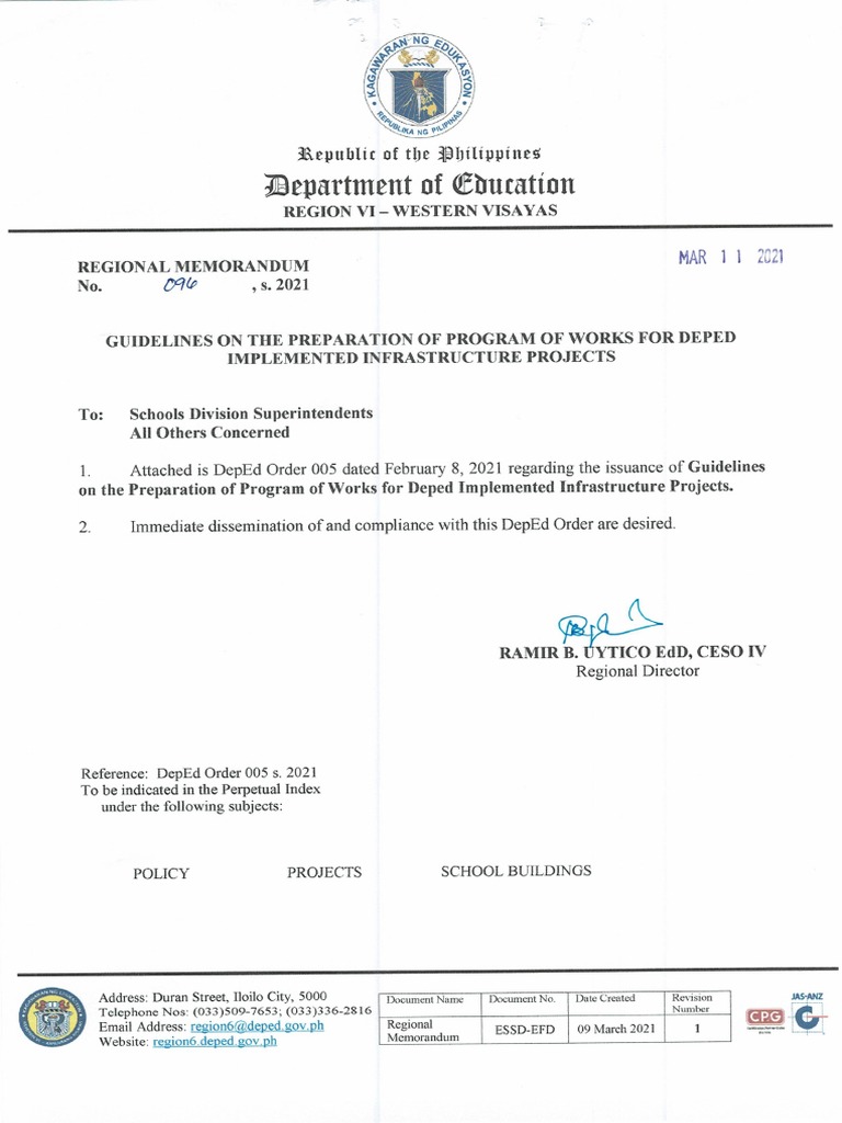 RM No. 096 S. 2021 Guidelines On The Preparation of Program of Works ...
