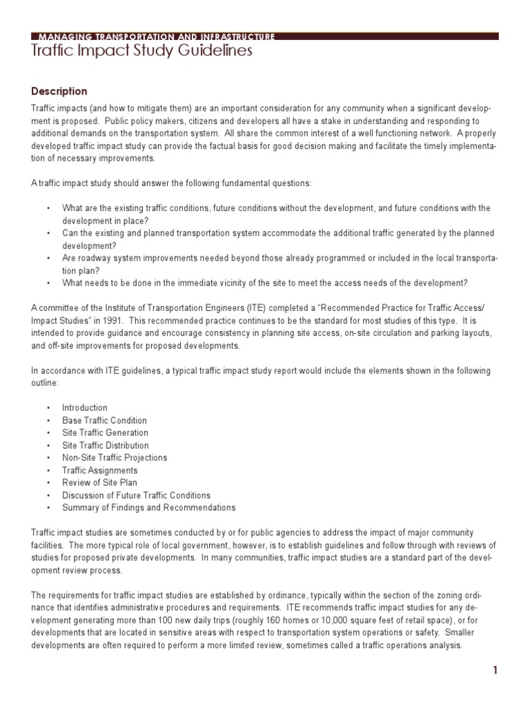 Traffic Impact Study Guidelines | PDF | Transport | Infrastructure