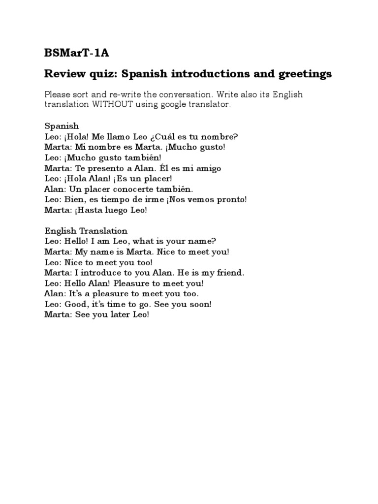 Spanish Greetings Answer | PDF