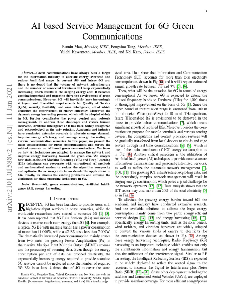 AI Based Service Management For 6G Green Communications | PDF ...
