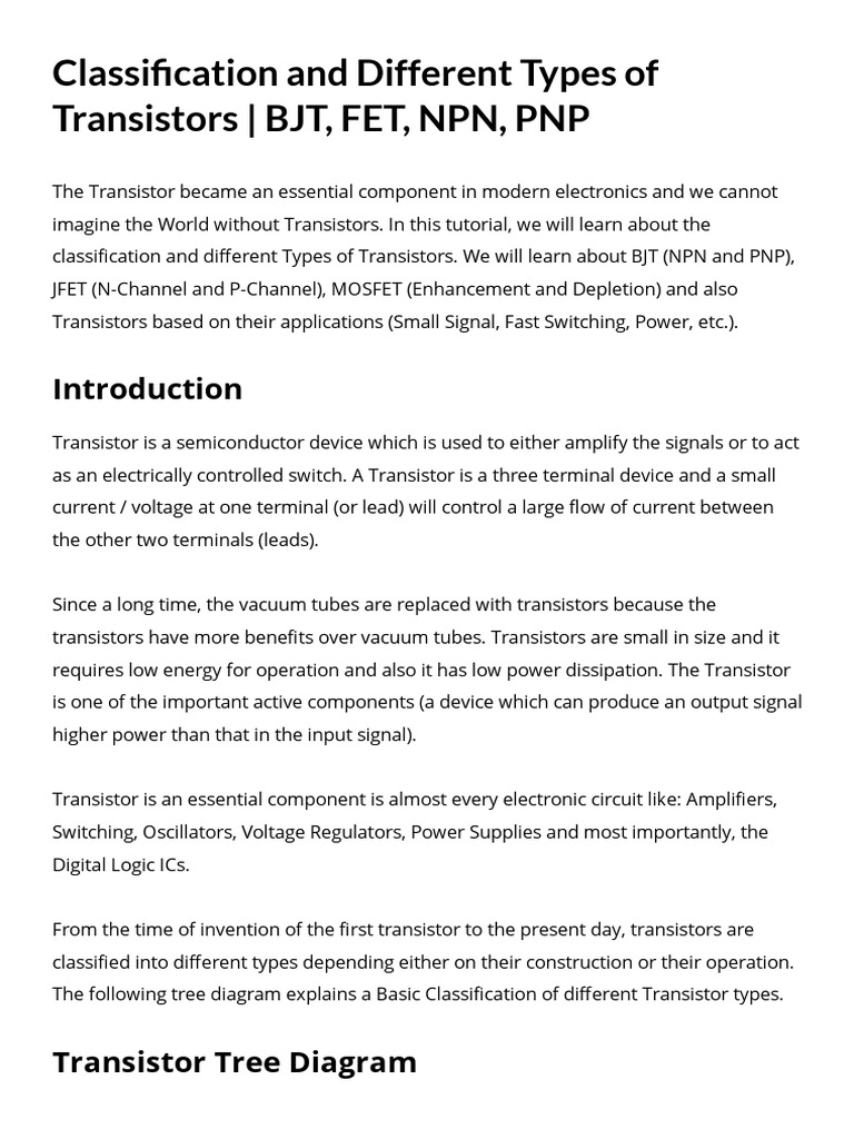 Types of Transistors Junction Transistors and FETs PDF Field