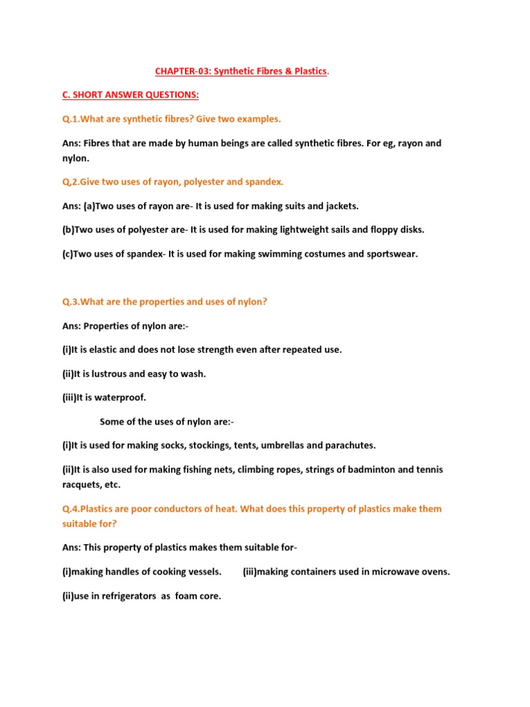 Q.1.What Are Synthetic Fibres? Give Two Examples. CHAPTER03