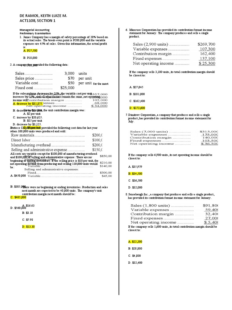 Managerial Accounting Exam Insights | PDF | Cost Of Goods Sold | Inventory