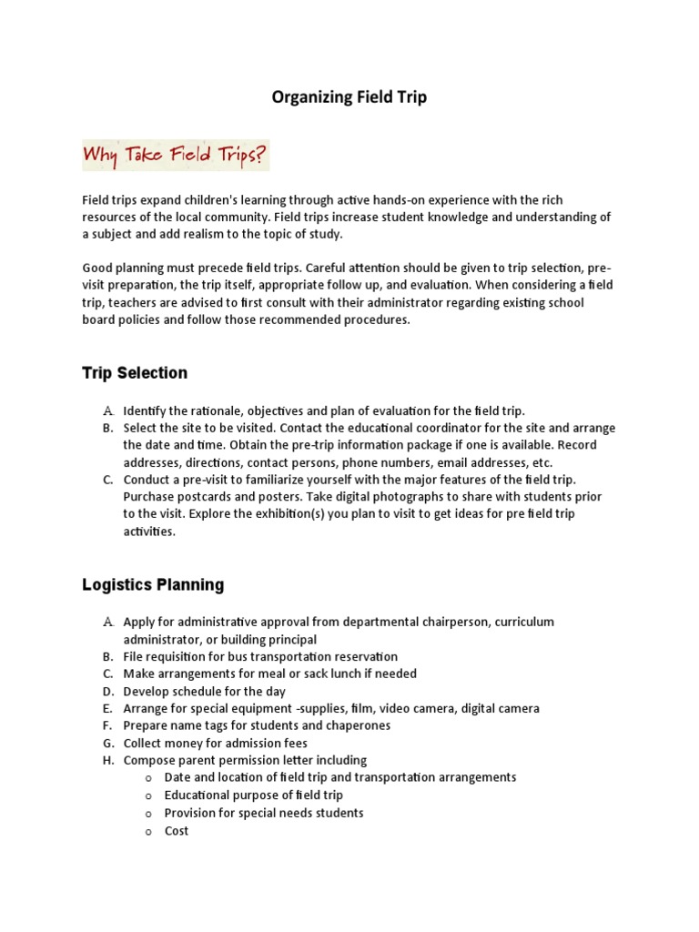Planning a Successful Field Trip: A Comprehensive Guide to Organizing ...