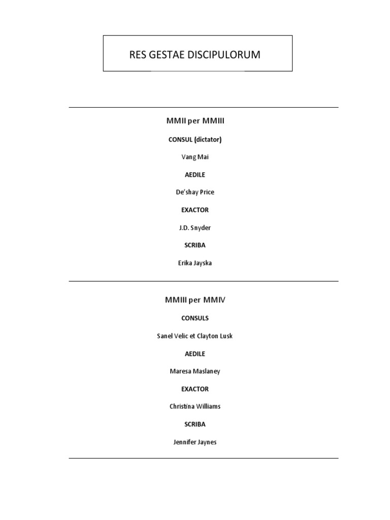 Res Gestae Disciplorum Leadership Roles | PDF