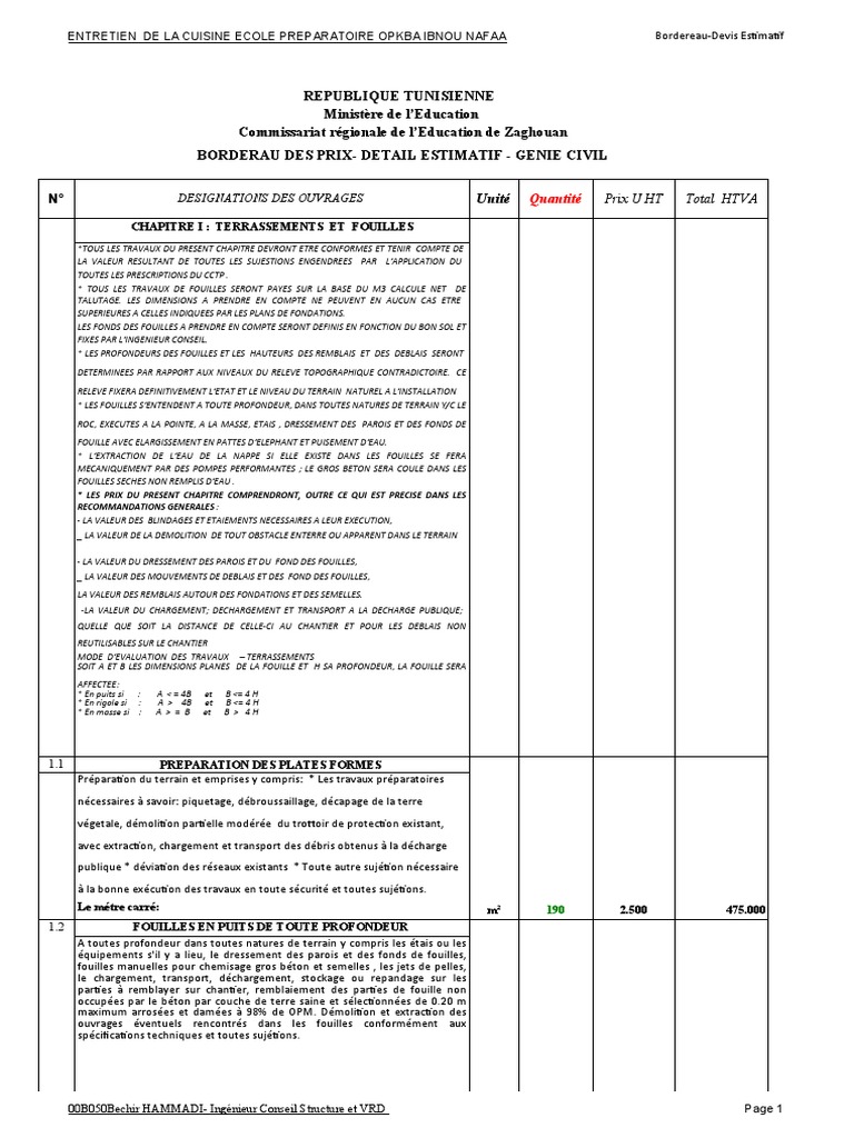 Estimation des Travaux de Génie Civil | PDF | Béton | Béton armé
